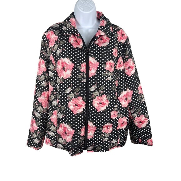 Collared Zip Front Jacket - Pink Polka Dot